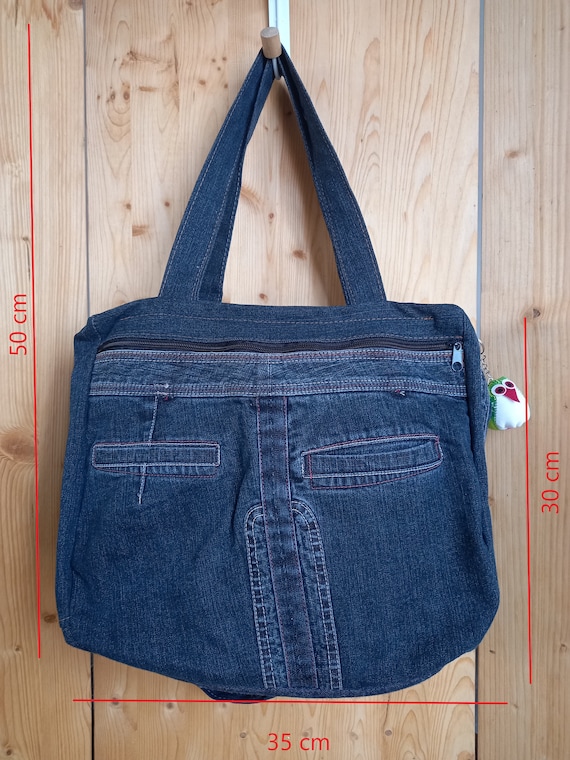 Jeans upcycled handbag, handmade dark jeans bag - Folksy