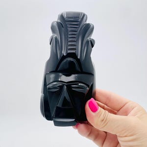 Black obsidian Aztec figure, obsidian statue, hand carved obsidian figure