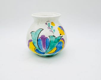 Pequeño jarrón de cerámica Art Deco Eler, jarrón vintage de cerámica con capullos florales pintados a mano