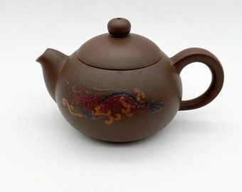 Vintage pottery Chinese dragon teapot, small oriental collectable teapot