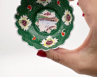 Antique Persian hand painted miniature plate, enamel on copper collectible Persian miniature bowl