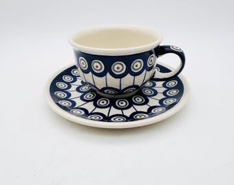 Polish pottery Boleslawiec tea cup, folk ceramic tableware