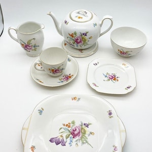 Vintage tea set, tea set for one, Diadem bone china, floral tea set, porcelain tea set, vintage tableware, drink ware, continental china