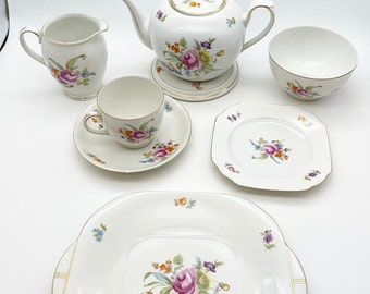 Vintage tea set, tea set for one, Diadem bone china, floral tea set, porcelain tea set, vintage tableware, drink ware, continental china
