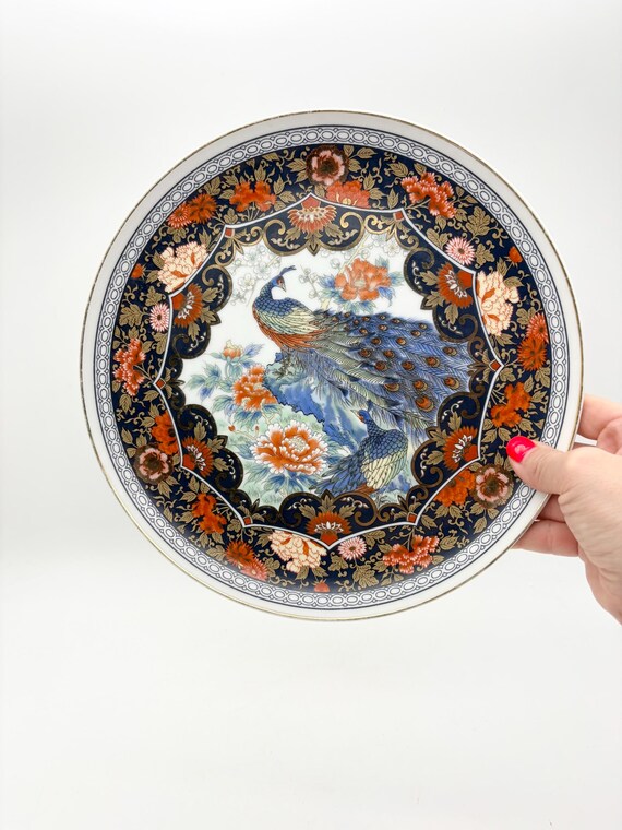 ◉セール対象◉vintage Peacoc plate Vintage Japanese Porcelain Peacock Plate, Oriental Decor (26cm