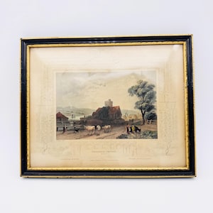 Framed antique engraving of Wouldham Church, Kent, antique English countryside print