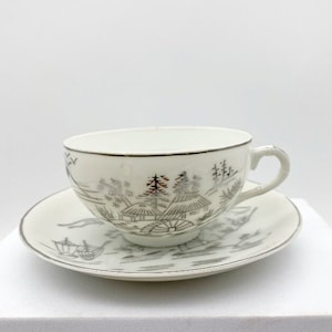 Vintage eggshell porcelain demitasse cup with saucer, Geisha tea cup