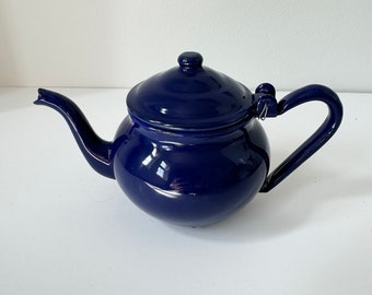 Small enamel teapot, blue metal teapot for one