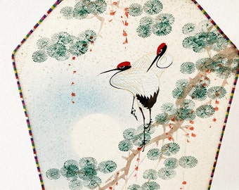 Antique Japanese fan, silk face screen, hand painted fan, oriental face screen