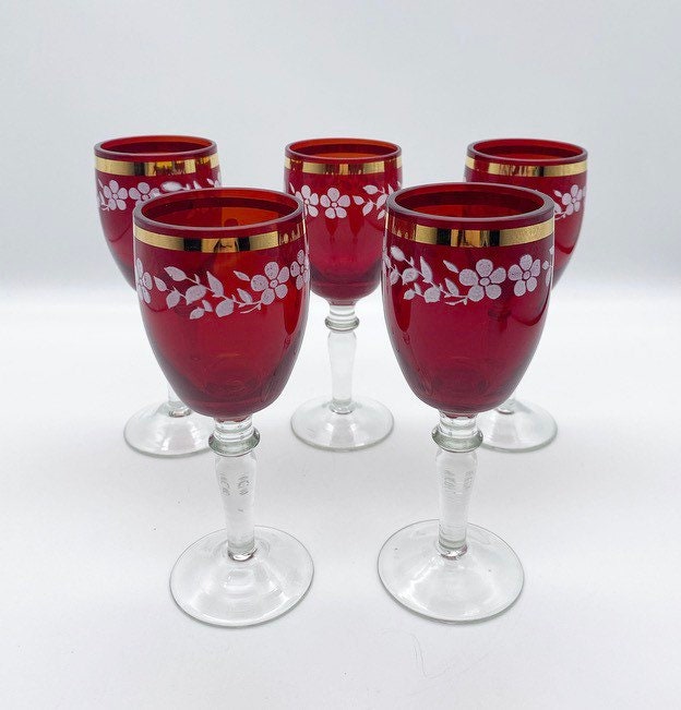 ヴィンテージ ルビーレッドワイングラス 5 個セット - Etsy 日本