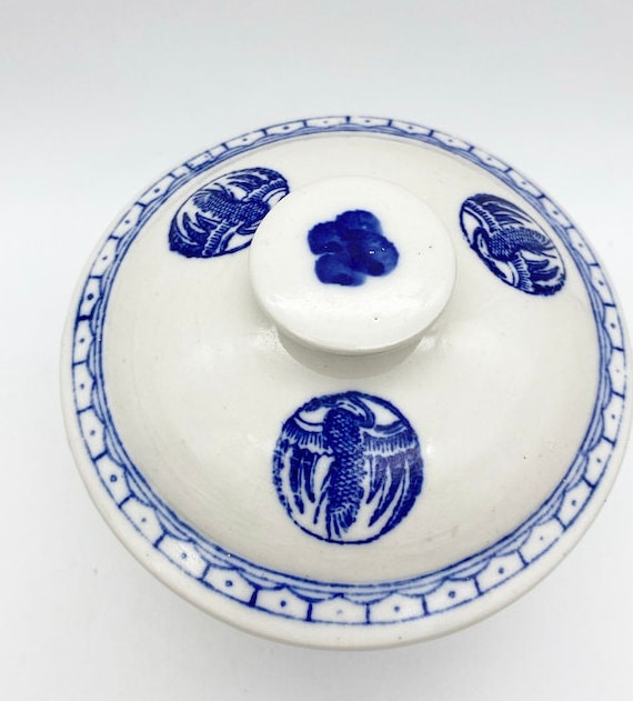 ヴィンテージの蓋付きご飯茶碗、中国の青い陶器の皿 - Etsy 日本