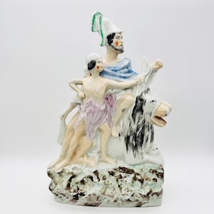 Antique Staffordshire group figure, Samson and The Lion Staffordshire large figure