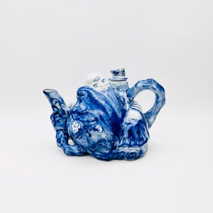 Vintage blue Chinese teapot, god of longevity novelty teapot