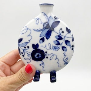 Vintage small Chinese vase, miniature chinoiserie flask, white and blue ceramics