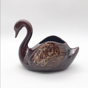 Vintage ceramic brown swan glazed planter plant pot small retro mid century 70s