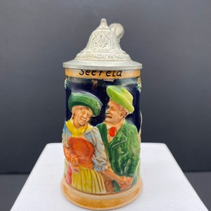 Vintage collectable beer tankard with lid small 10cm