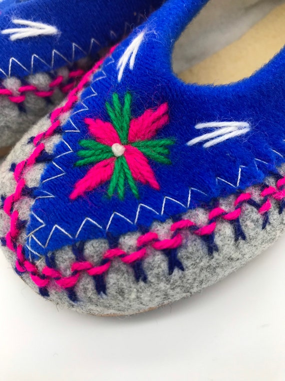 Girls felt embroidered winter slippers grey blue … - image 5