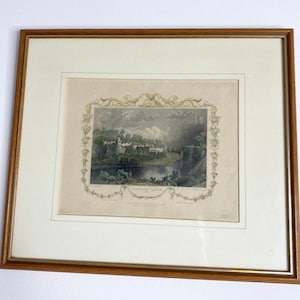 Antique engraving English castle, Kent castle print, antique print, framed print, wall decor