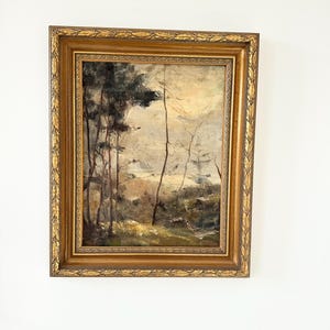 Antique oil on canvas painting, woods landscape