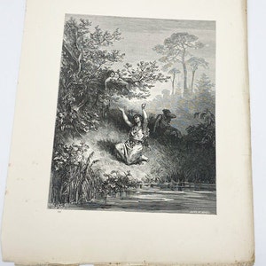 Antique engraving from first edition of The Dore Gallery 1870, The Indian Mother and Her Dead Child