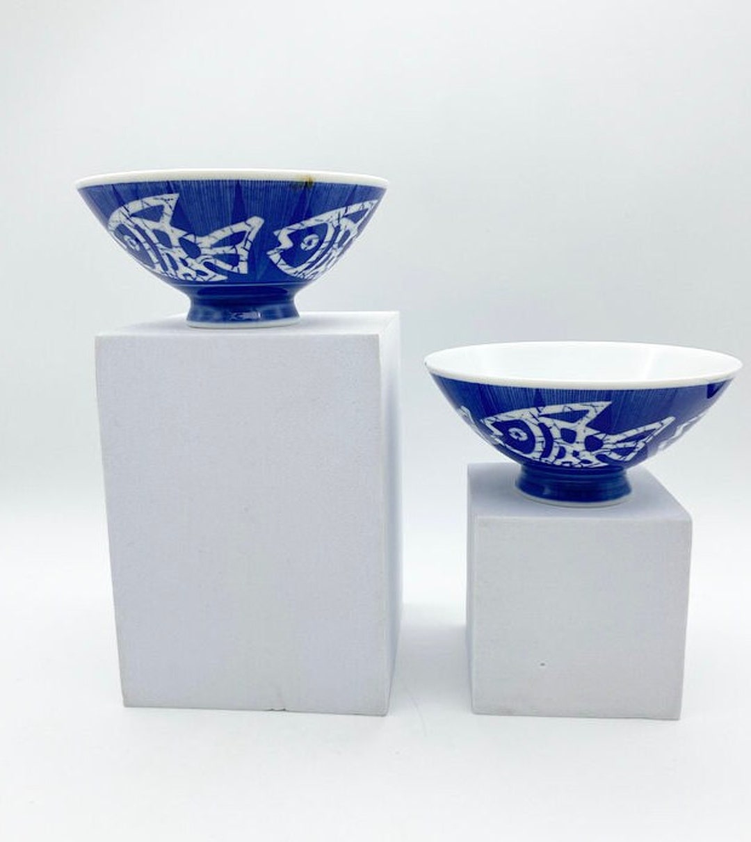 2 X Japanese Porcelain Fish Rice Bowls Etsy