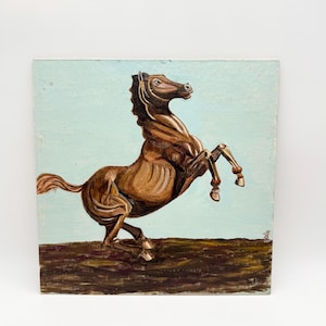 Vintage horse oil on board painting, oil painting