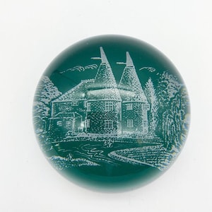 Vintage glass paperweight, cottage paperweight, country house decor, green paperweight