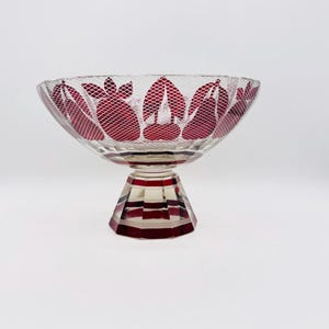 Large Art Deco Bohemian etched footed bowl