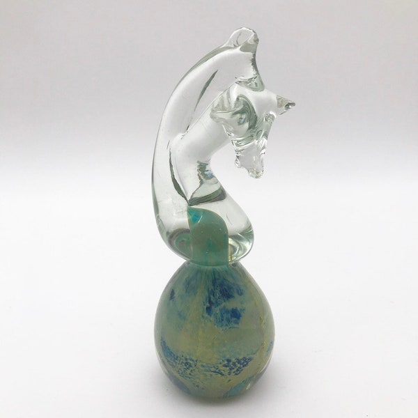 Mdina glass paperweight seahorse green vintage signed