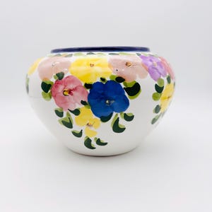 Vintage hand painted floral indoor plant pot, cottagecore planter