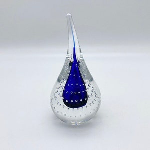 Vintage lead crystal A Jablonski paperweight blue