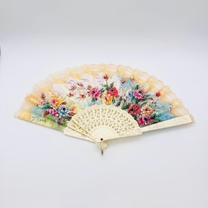 Vintage Spanish hand fan, fabric fan