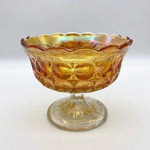 Vintage carnival glass small bowl, orange footed bon bon dish