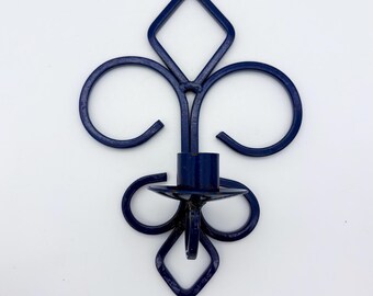 bougeoir scone mural vintage en métal bleu cobalt