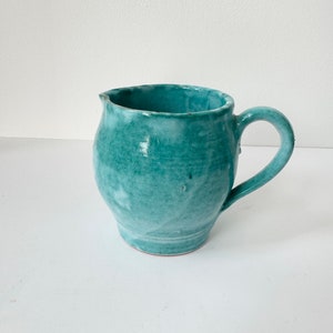 Vintage studio pottery turquoise milk jug, pottery creamer
