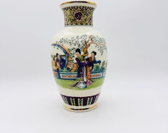 Vintage chiński wazon z różą famille, wazon chinoserie