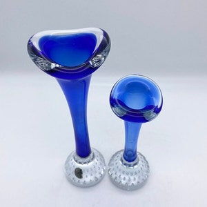 Pair of Swedish art glass blue bud vases