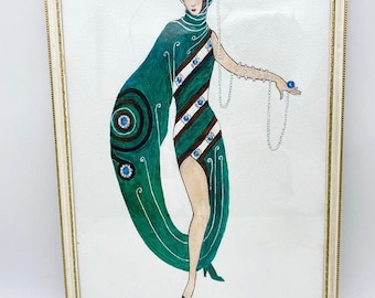 Art Deco lady picture, watercolour Art Deco fashion ladies
