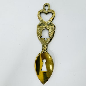 Vintage brass love spoon, Welsh hand made brass  love spoon