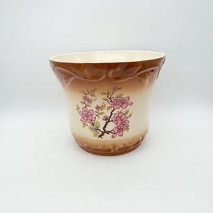 Vintage cherry blossom indoor plant pot, medium size ceramic planter