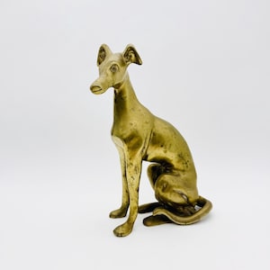 Vintage large brass greyhound, seated dog figurine