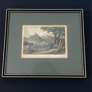 Antique print of town and lake of Lugo, landscape engraving