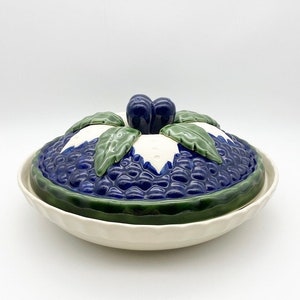Embossed Plum Majolica Pie Dish with Lid