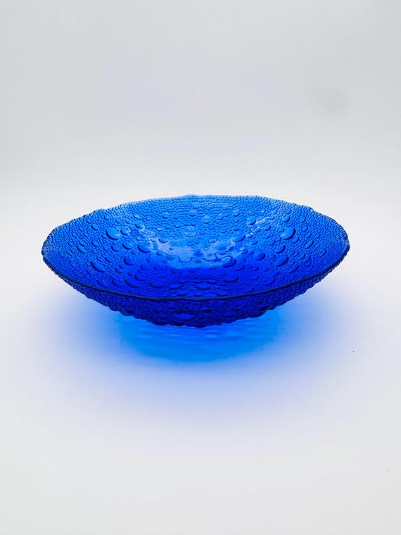 Vintage blaue Glasschale, Bubble Schale, Pavel Panek Sklo Union Schale