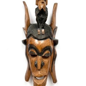 Vintage African wooden mask, African folk art, wooden wall decor