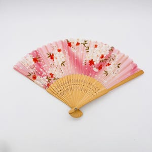 éventail japonais vintage sakura, éventail pliable en soie, éventail rose fleurs de cerisier