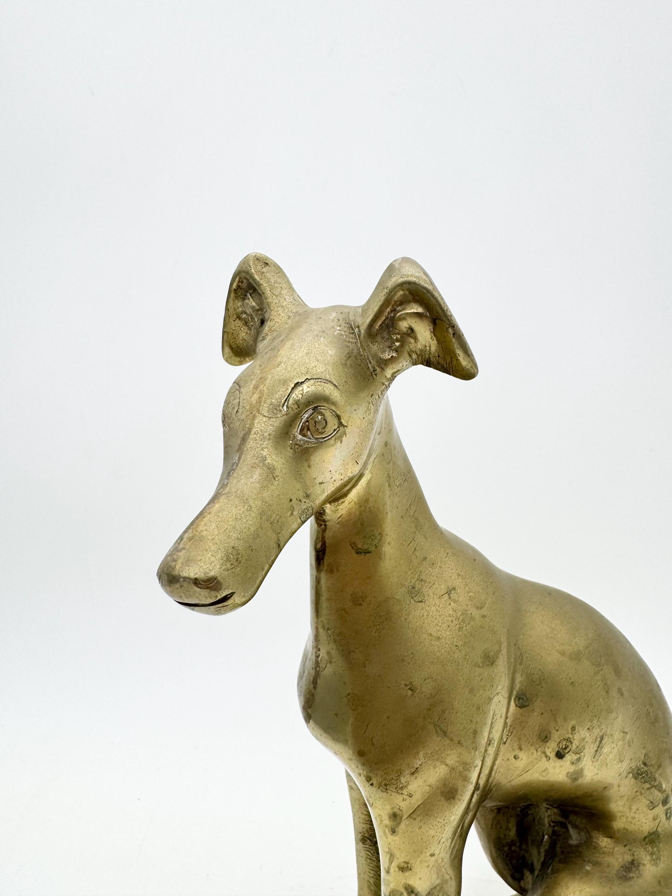 犬の置物　イングリッシュグレイハウンド　 真鍮製　60センチ　真鍮製の犬 Vintage Large Brass Greyhound, Seated Dog Figurine - Etsy Israel