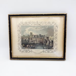 Framed antique engraving Aylesford, Kent, antique English landscape print