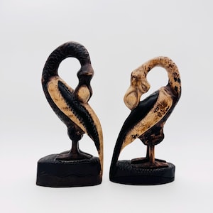 Pair of wood Sankofa birds, Ghana bird statue