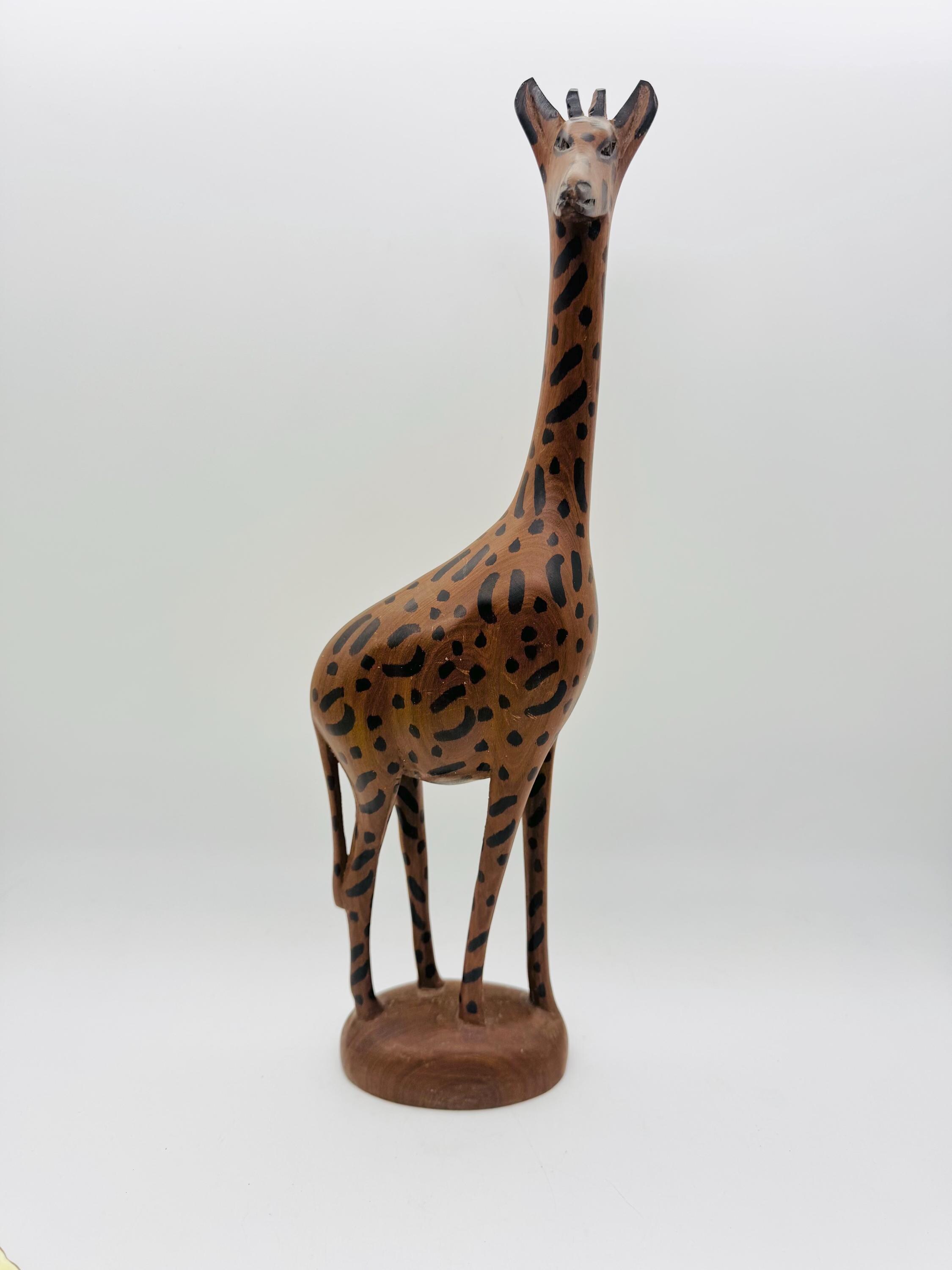 My Family House Wooden Giraffe Statue In Brown - Hand Carved Wood Animal Figurine - 100 Cm